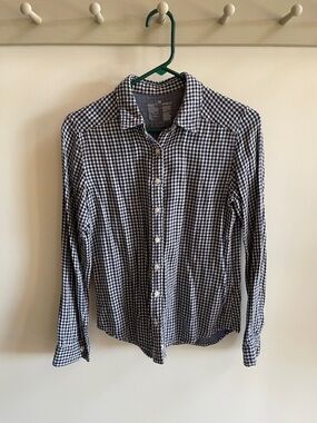 Muji Navy and White Gingham Button-Down Shirt